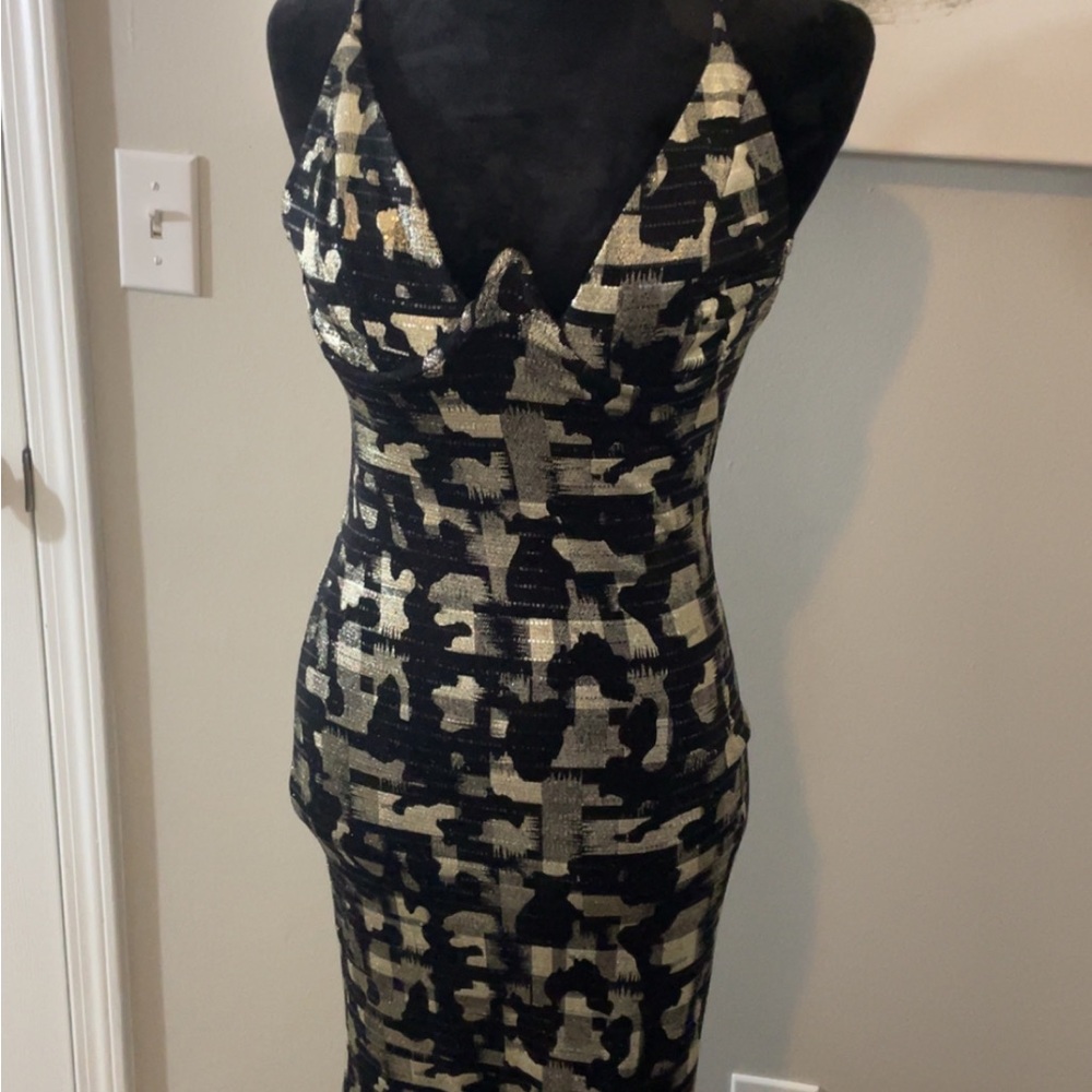 Black and Gold Bodycon Halter Backless Dress for Night Out